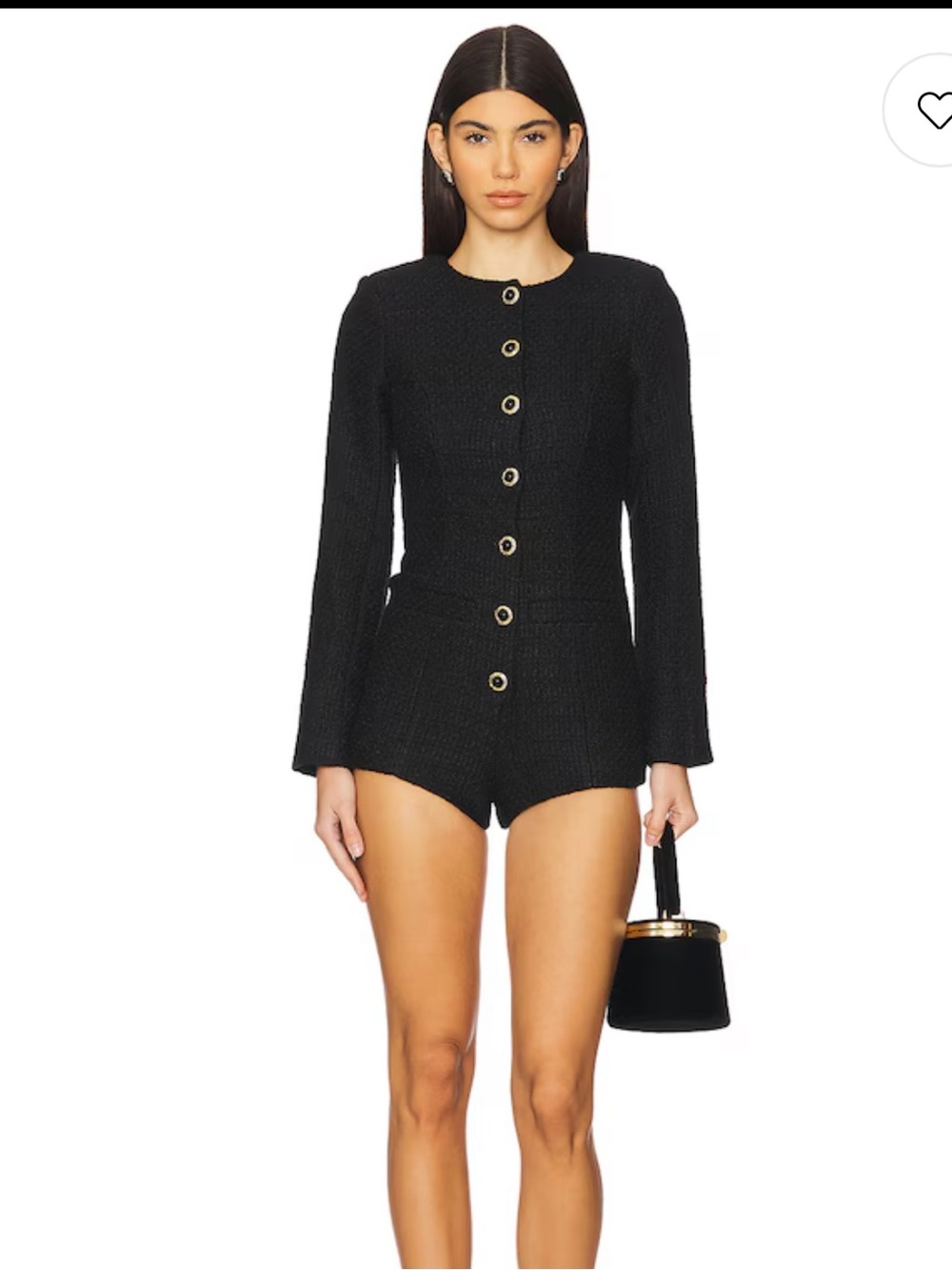 Majorelle tweed Black Textured Longline jumpsuit with Gold Buttons Olivia tweed